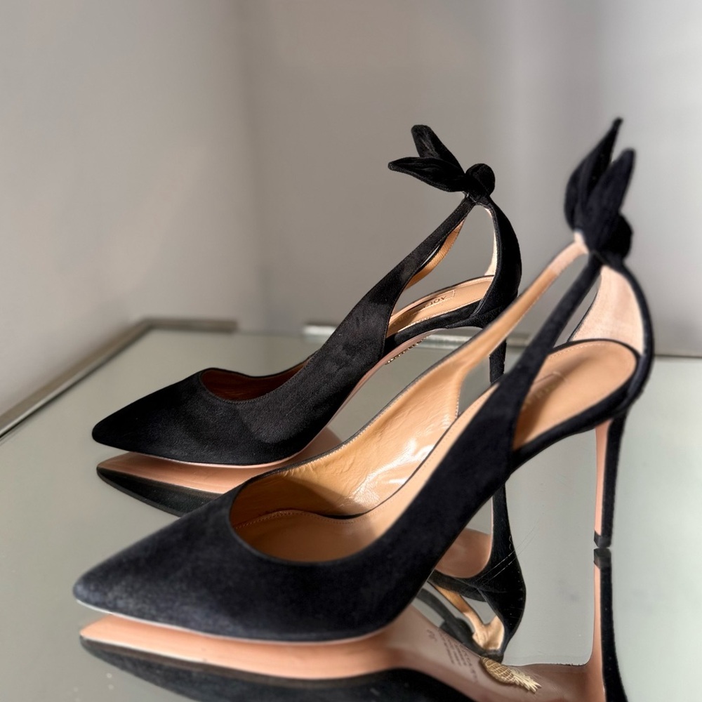 New 🖤 Aquazzura Black Bow Tie Pumps Deneuve 85 39 $885 - Picture 10 of 12